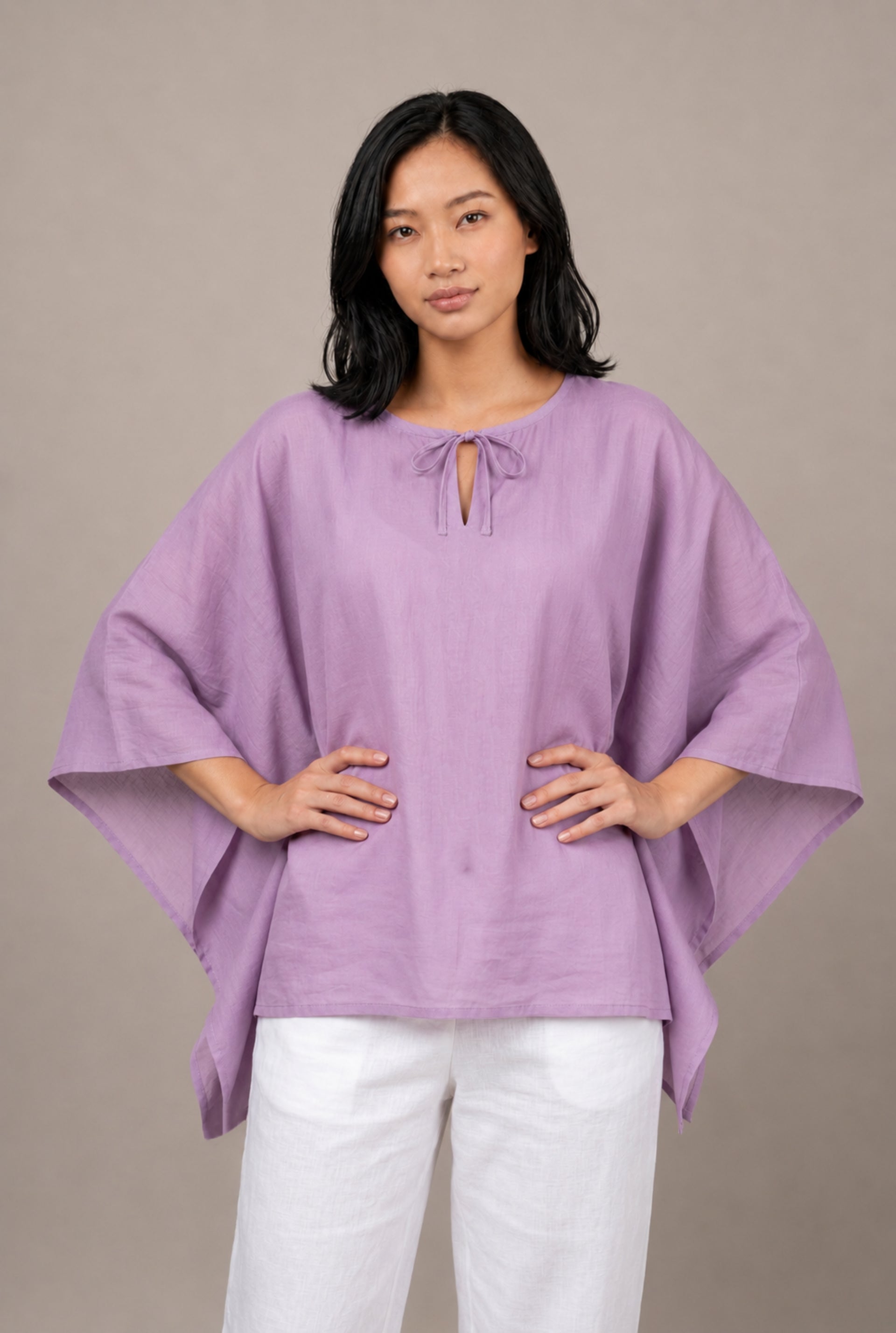 Kaftan top 100% cotton voile lilac