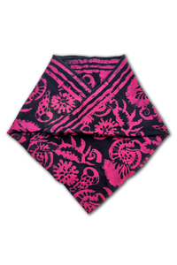 Bandana cotton voile printed batik - black-hot pink - folded
