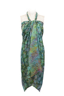 Sarong pure silk printed Batik -green leaves