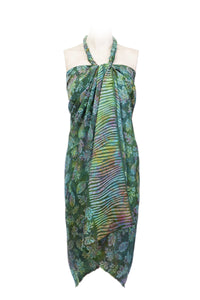 Sarong pure silk printed Batik -green leaves