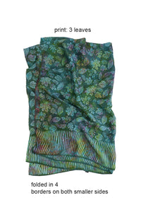 Sarong pure silk printed Batik -green -folded in 4