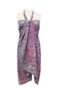 Sarong pure silk printed Batik -purple