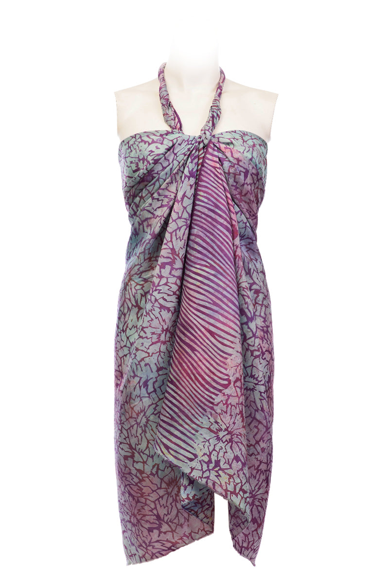 Sarong pure silk printed Batik -purple