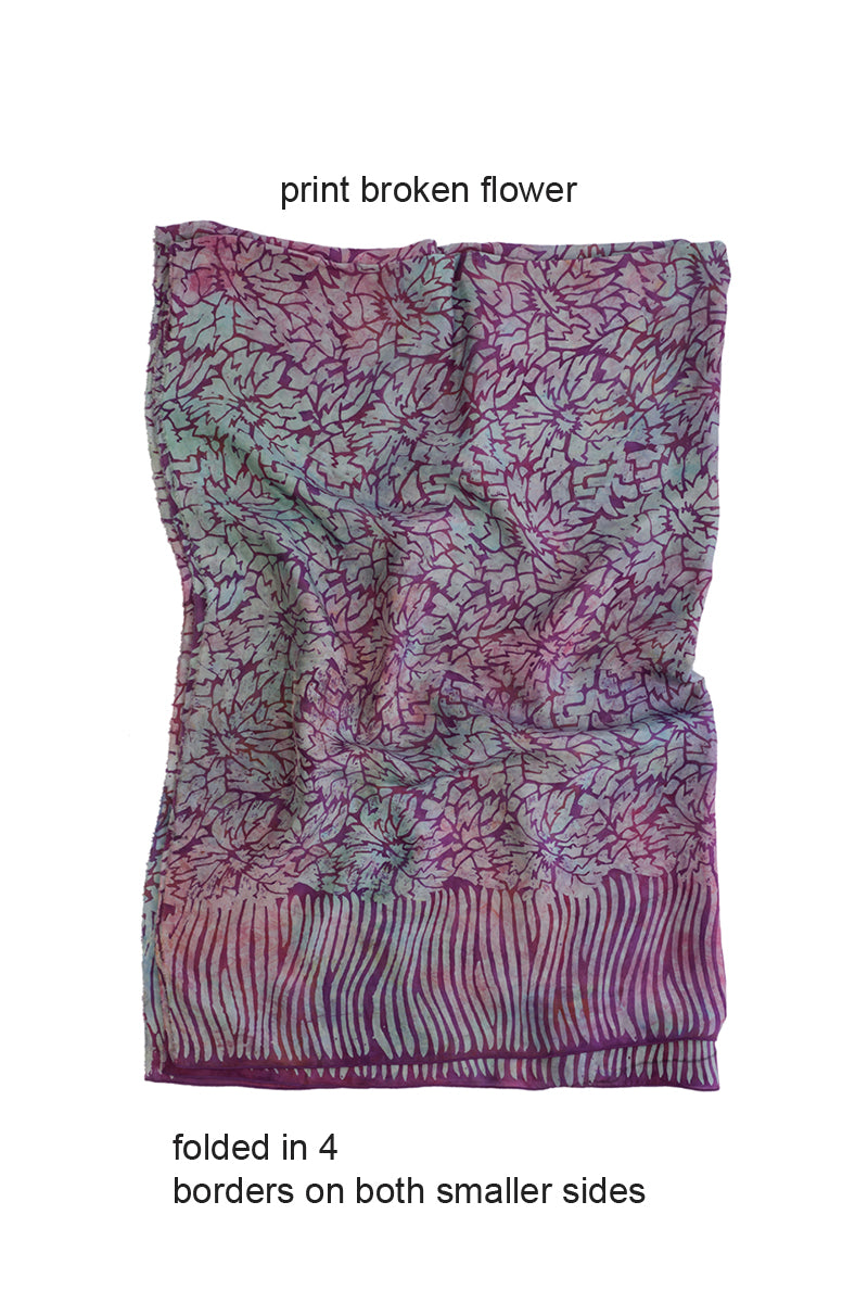 Sarong pure silk printed Batik -purple- folded in 4