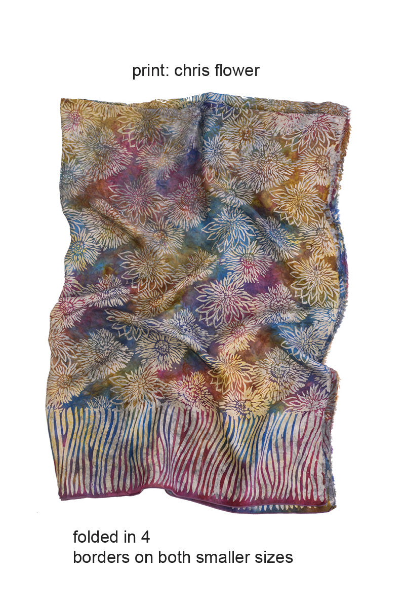 Sarong pure silk printed Batik -multicolor folded in 4