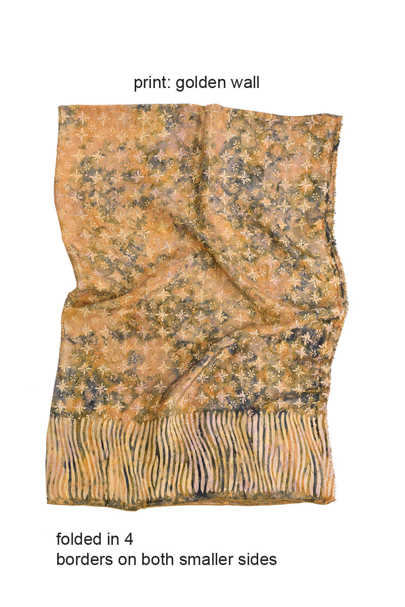 Sarong pure silk printed Batik -golden color folded in 4