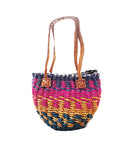 Colorful mini bag made of rope with leather handle -pink shade main
