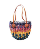 Colorful mini bag made of rope with leather handle -light pink shade main