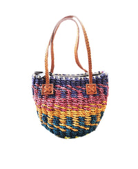 Colorful mini bag made of rope with leather handle -light pink shade main