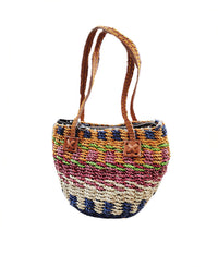 Colorful mini bag made of rope with leather handle -orange shade main