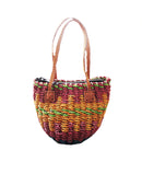 Colorful mini bag made of rope with leather handle -red shade main