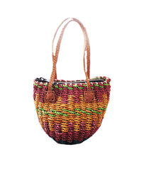 Colorful mini bag made of rope with leather handle -red shade main