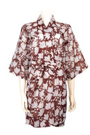 Short yukata cotton voile batik red orangeShort yukata cotton voile batik choco-white
