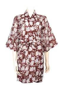 Short yukata cotton voile batik red orangeShort yukata cotton voile batik choco-white