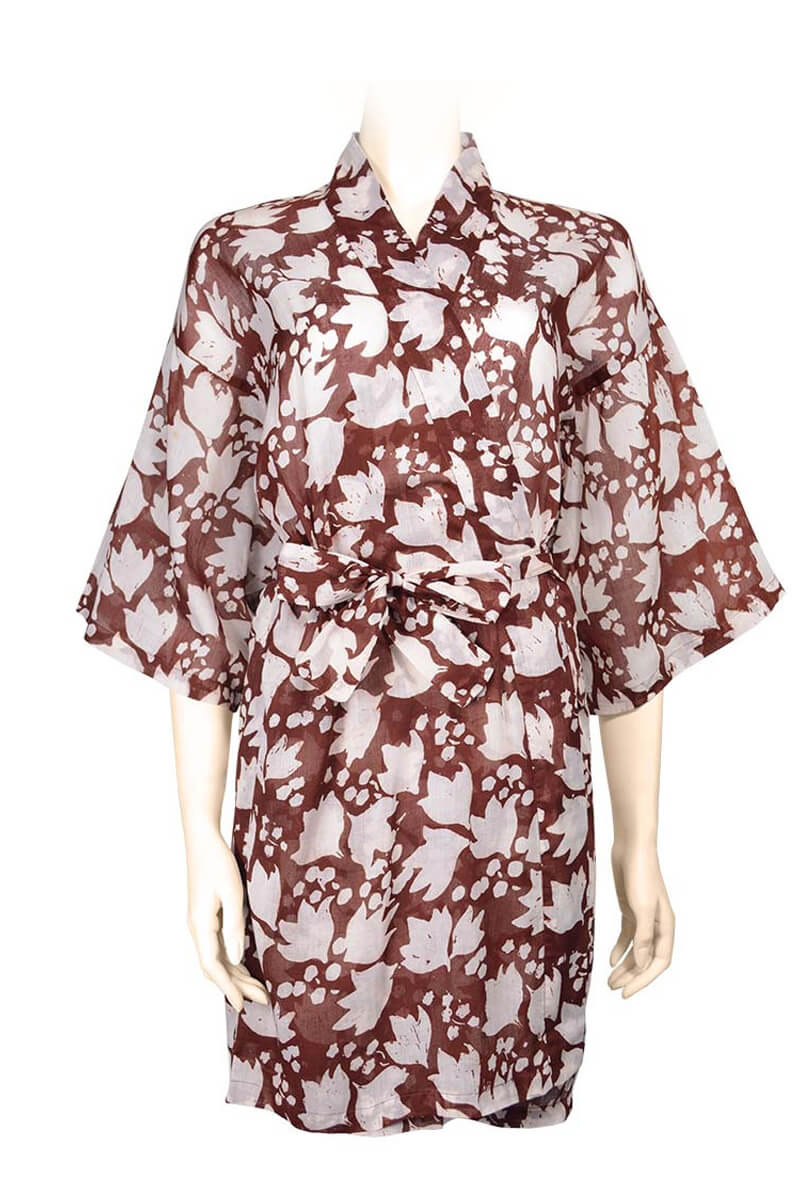 Short yukata cotton voile batik red orangeShort yukata cotton voile batik choco-white