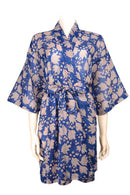 Short yukata cotton voile batik beige & blue