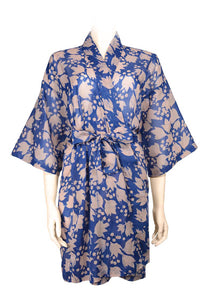 Short yukata cotton voile batik beige & blue