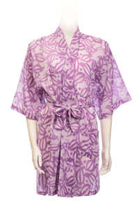 Short Yukata batik with a leaf pattern - lilac & white