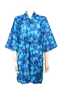 Short yukata cotton voile batik sky blue turquoise 