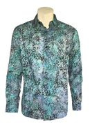 long sleeve shirtprinted batik with a palm pattern in different shades of blue