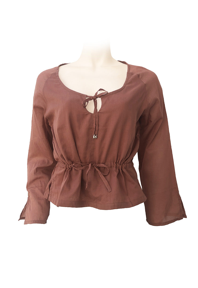 Chocolate blouse with key hole collar