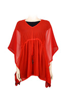 Kaftan top chiffon polyester red with self fabric belt