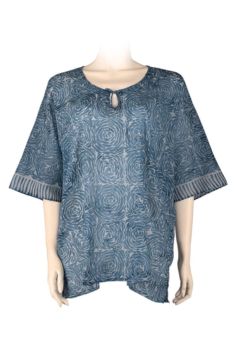 Kaftan Top Butterfly-100% cotton Batik Printed-Blue