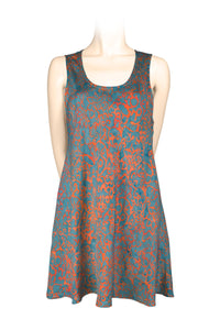 dress-singlet rayon batik print -orange/turquoise