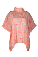Kaftan top with high collar - silk printed batik - light orange