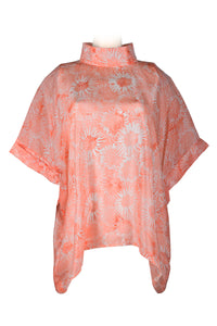 Kaftan top with high collar - silk printed batik - light orange