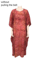 Kaftan ankle length with belt - batik print on cotton voile - red flowers