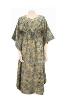 Kaftan ankle length with belt - batik print on cotton voile - orchid design