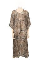 Long kaftan hundred percent silk printed batik by hand - flower design - big flower pattern- latte tones