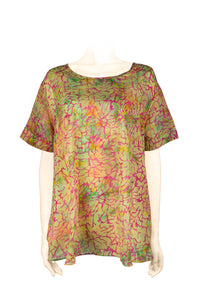 Bell shape blouse -cotton batk print-flowers