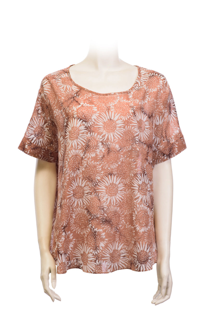 Bell shape blouse -cotton batk print-earthy flowers