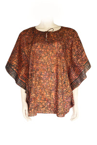 Kaftan top batik print orange color - geometric design