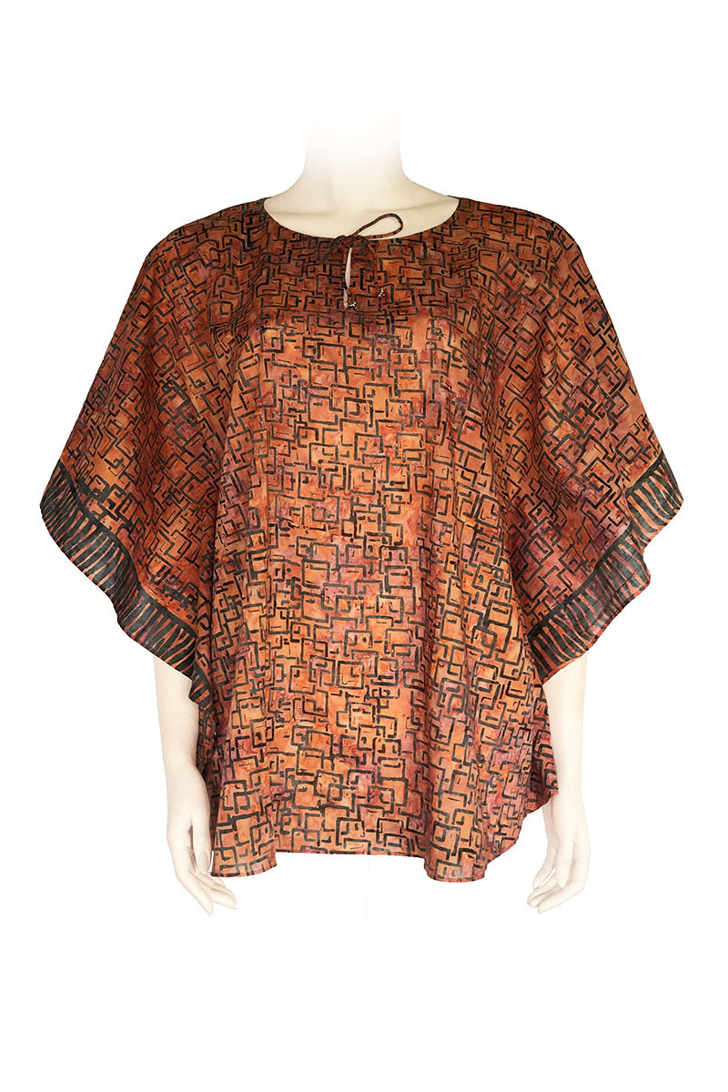 Kaftan top batik print orange color - geometric design