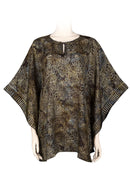 Kaftan top silk habotai printed batik -dark green mix