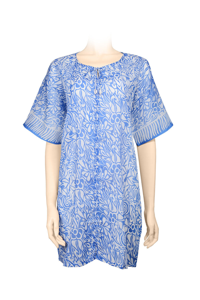 Short dress batik kaftan style -sky blue-white