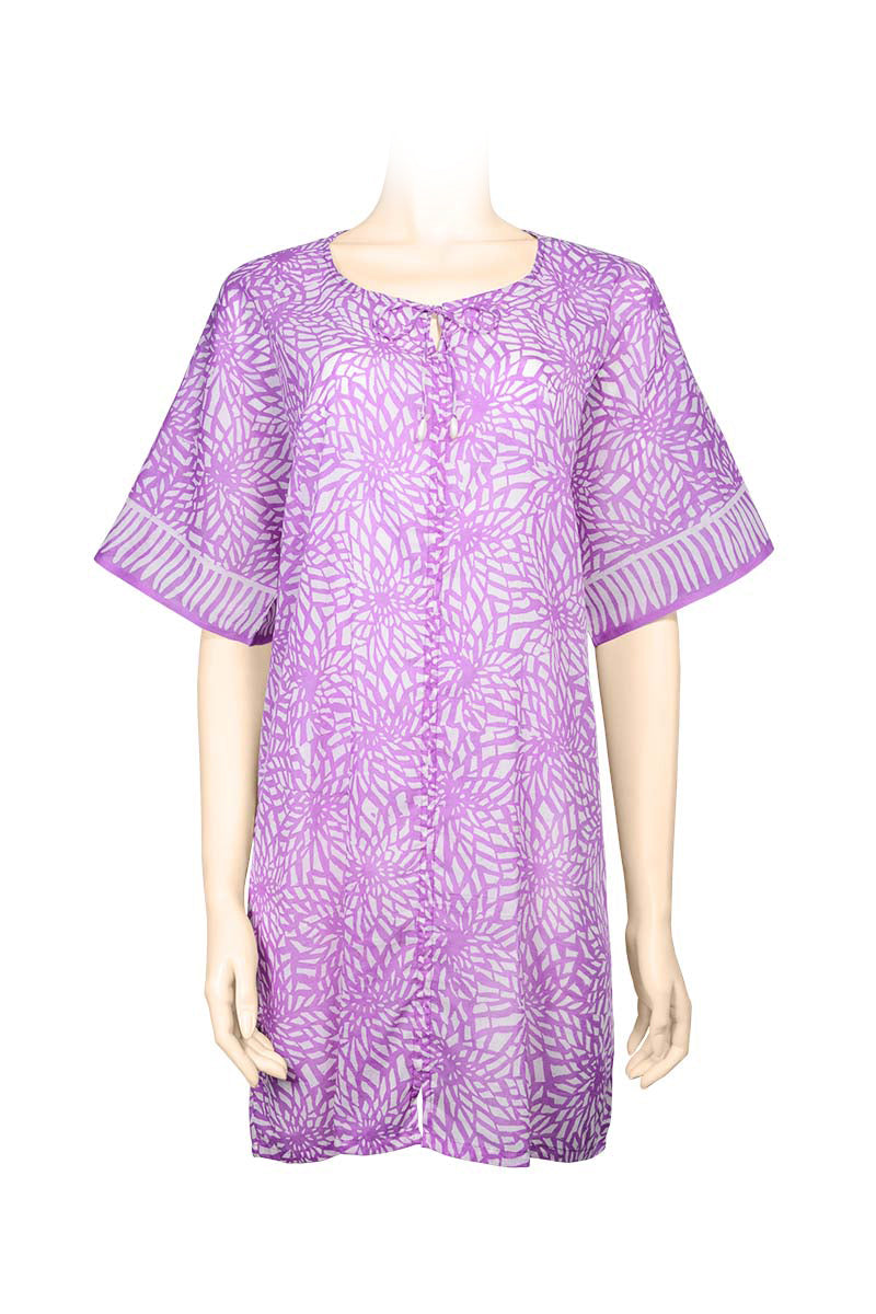Short dress batik kaftan style -light purple