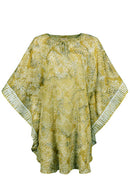 Kaftan knee length batik -100% cotton voile -big flowers- green