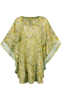 Kaftan knee length batik -100% cotton voile -big flowers- green