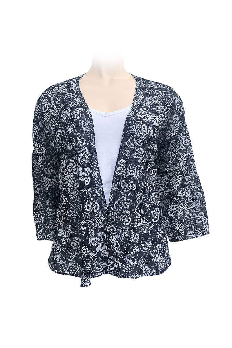 Short jacket Mantle light cotton black & white vine batik print