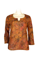Cotton blouse batik key collar- orange flowers