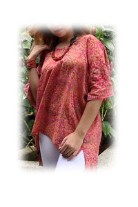 Blouse-tunique batik- V collar- pink
