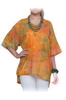 Blouse-tunique batik- V collar- orange