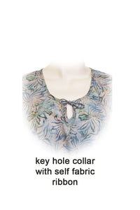 Short top kaftan style cotton batik -collar key hole details 
