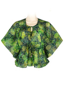 Short top kaftan style cotton batik -green print

