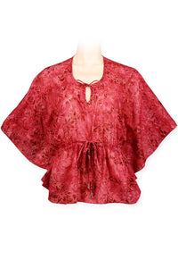 Short top kaftan style cotton batik -red print
