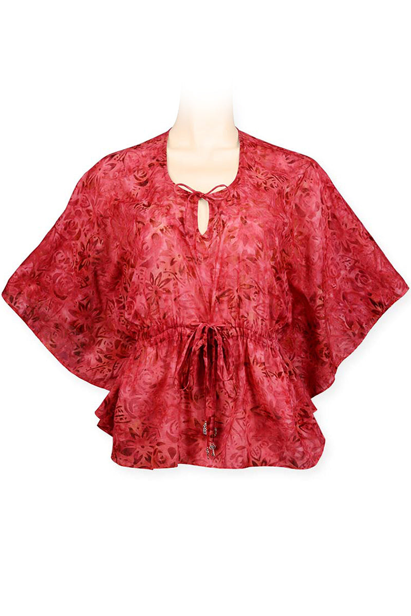 Short top kaftan style cotton batik -red print
